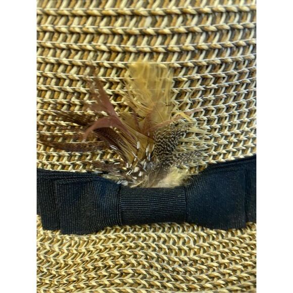 Nine West Packable woven paper hat feather bow new - Picture 6 of 6